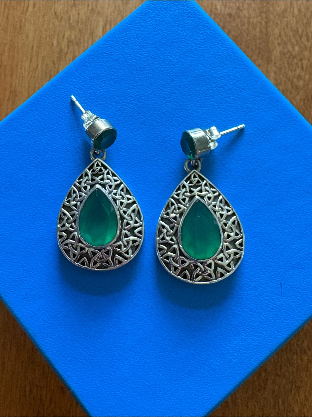 Nicky Butler Silver Teardrop Earrings with Green Stones - Sterling Silver